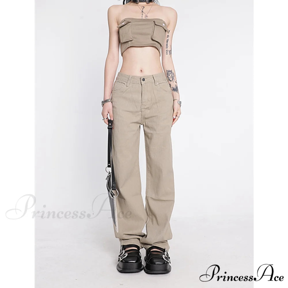Khaki Wide Leg Jeans