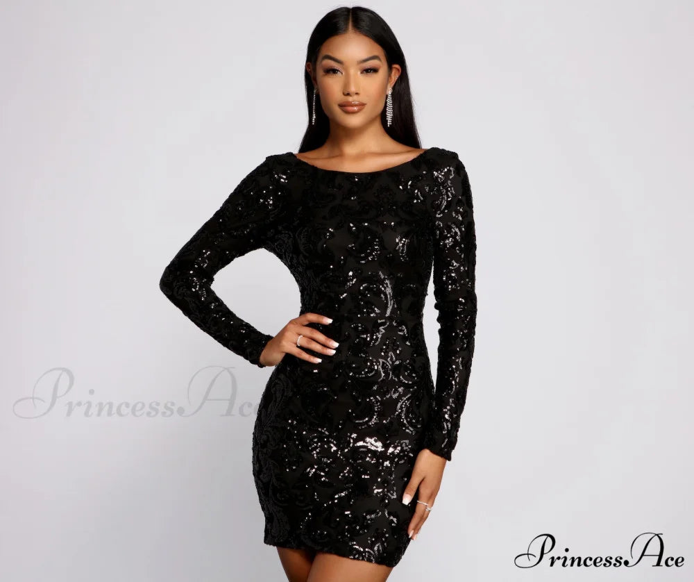 Kimmy Formal Stylish Sequin Mini Dress BLACK / XS