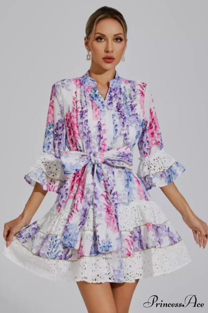 Kimora Floral Stylish Belted Mini Dress