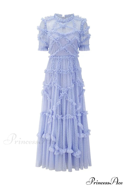 Kinley Ruched Ruffle Charming Hem Maxi Dress S / Baby Blue