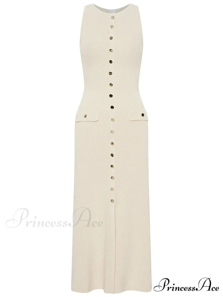 Knit Buttoned Stylish Midi Dress