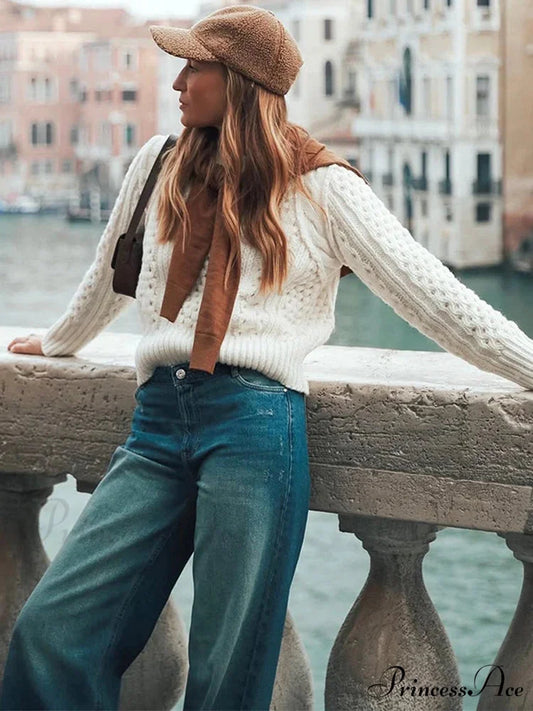 Knit Circular Neck Extended Sleeve Jumper Apricot / S swraters-241228