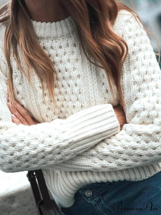 Knit Circular Neck Extended Sleeve Jumper swraters-241228