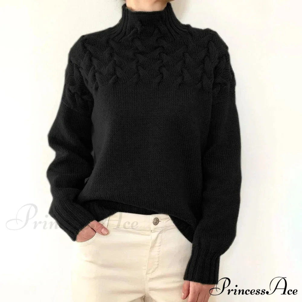 Knit & Crocheted Cozy Rose Jumper Black / S swraters-241228