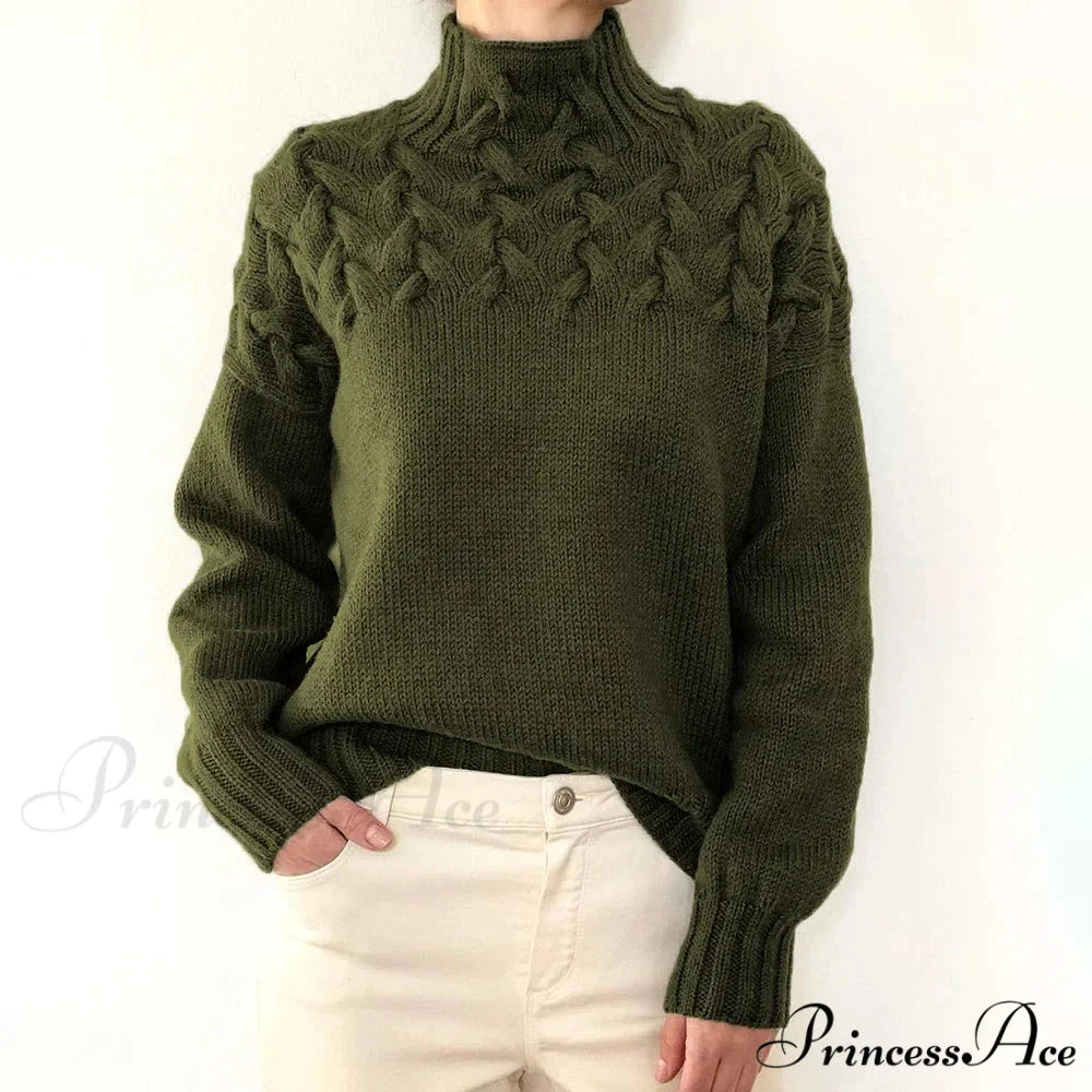 Knit & Crocheted Cozy Rose Jumper dark green / S swraters-241228