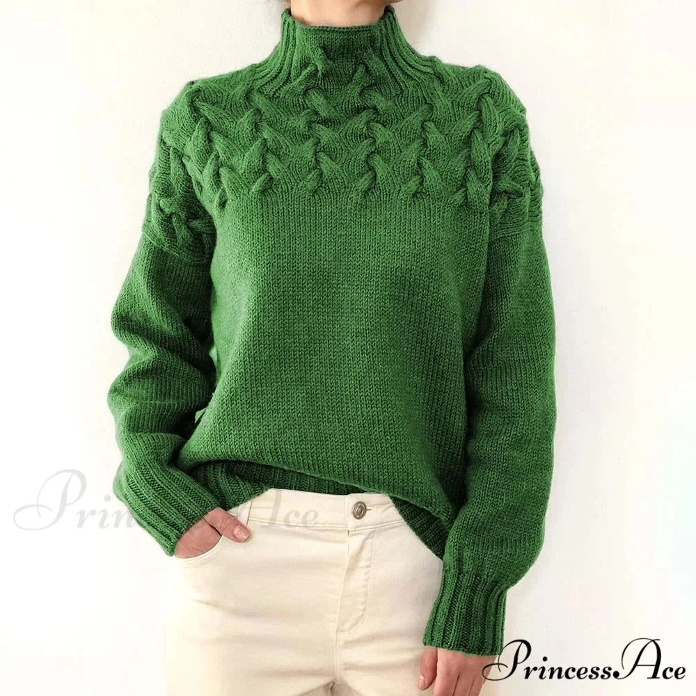 Knit & Crocheted Cozy Rose Jumper Green / S swraters-241228
