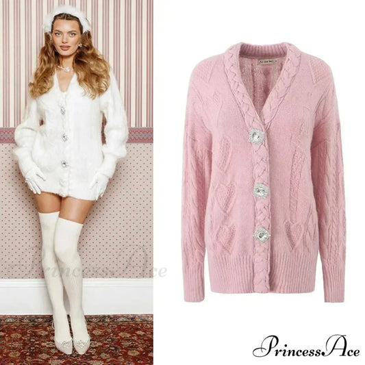 Knit Diamond Pink Cardigan