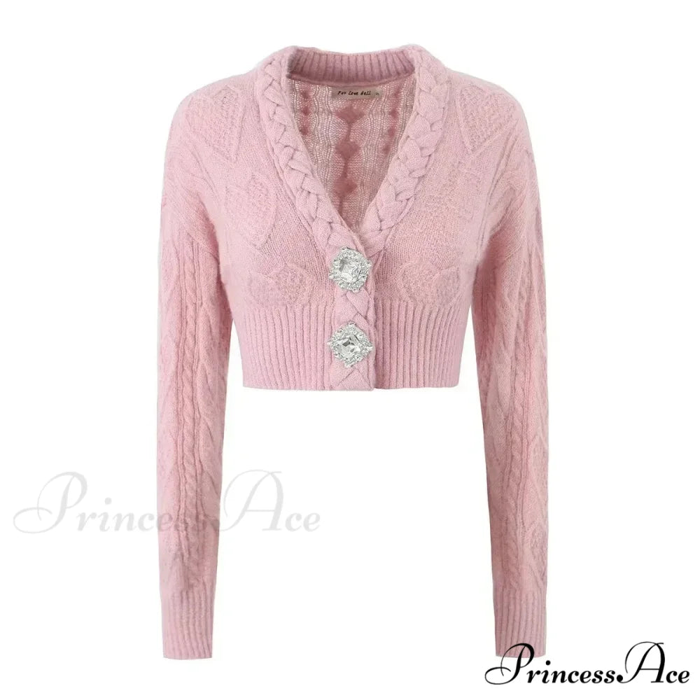 Knit Diamond Pink Cardigan pink2 / S