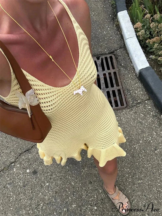 Knit Empty-Out V-Neck Mini Dress minidress-250223