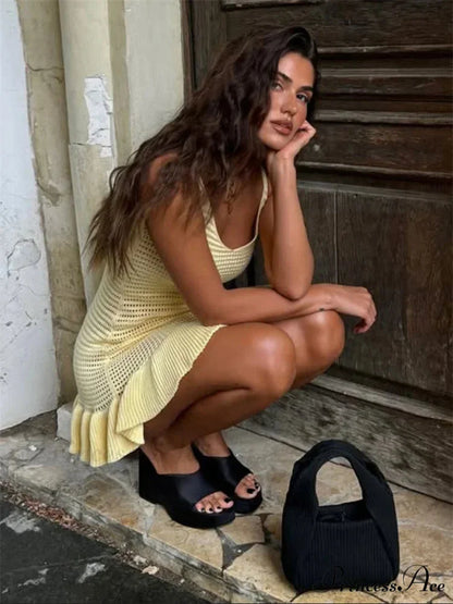 Knit Empty-Out V-Neck Mini Dress minidress-250223