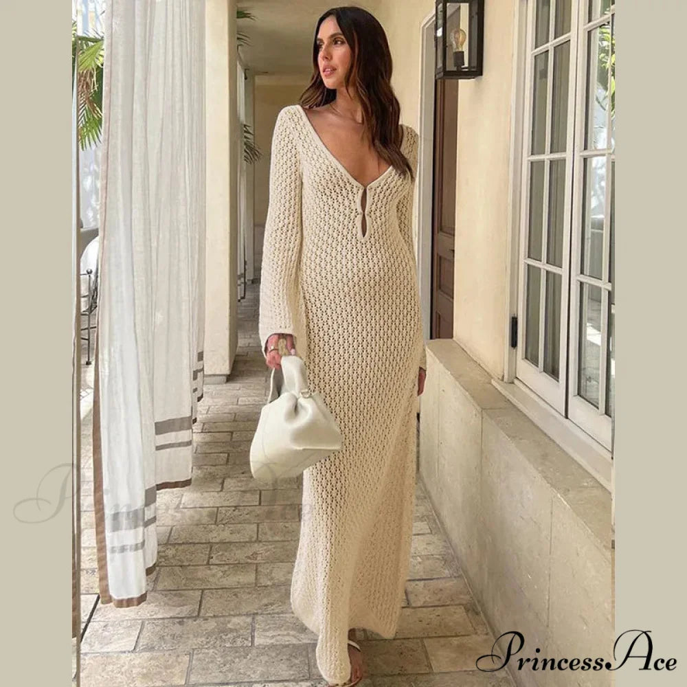 Knit Flare Stylish Long Sleeve Dress As Photo / L