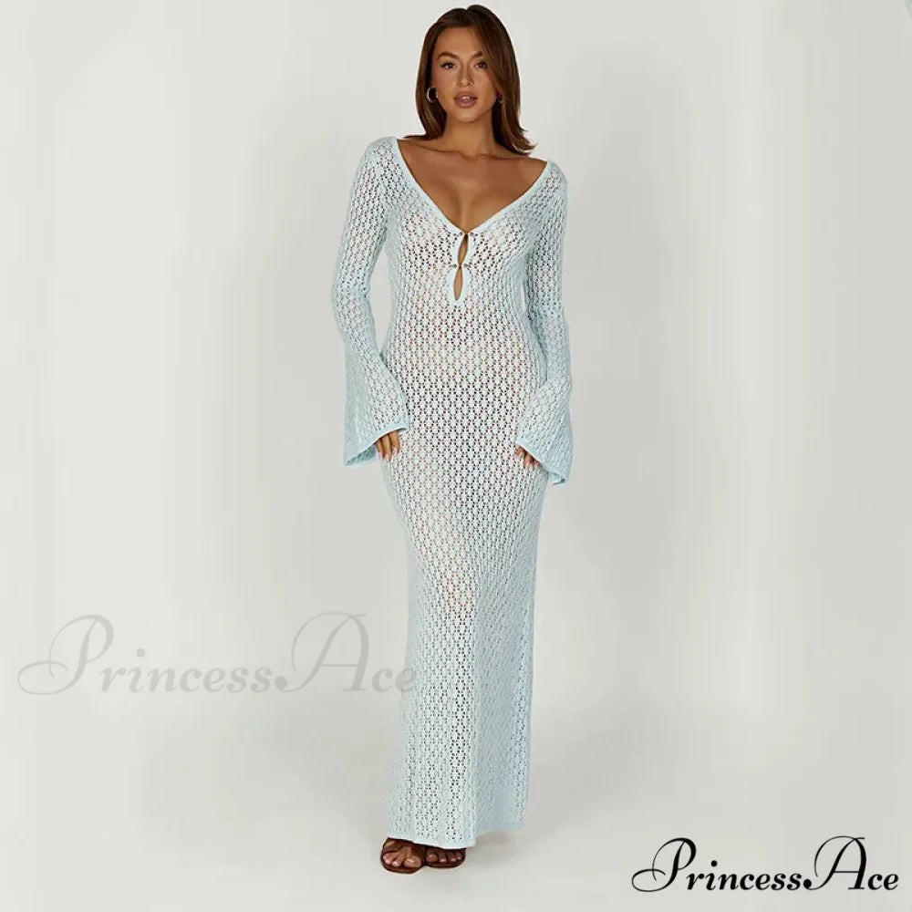 Knit Flare Stylish Long Sleeve Dress Light Green / L