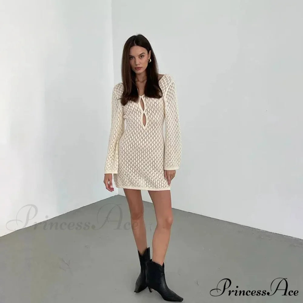 Knit Flare Stylish Long Sleeve Dress Short / L
