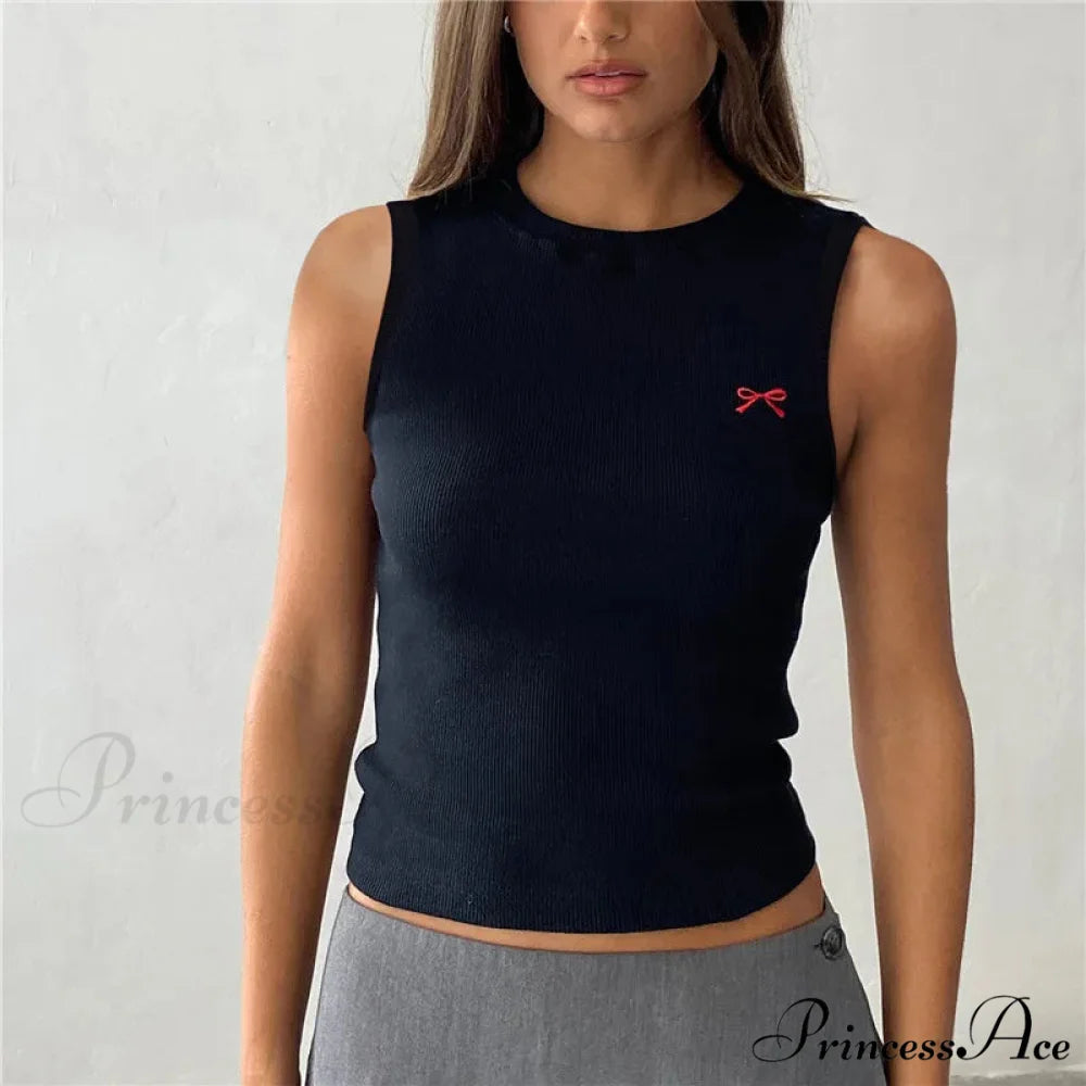 Knit Ribbon Stitch Crop Top black / S croptop-250223
