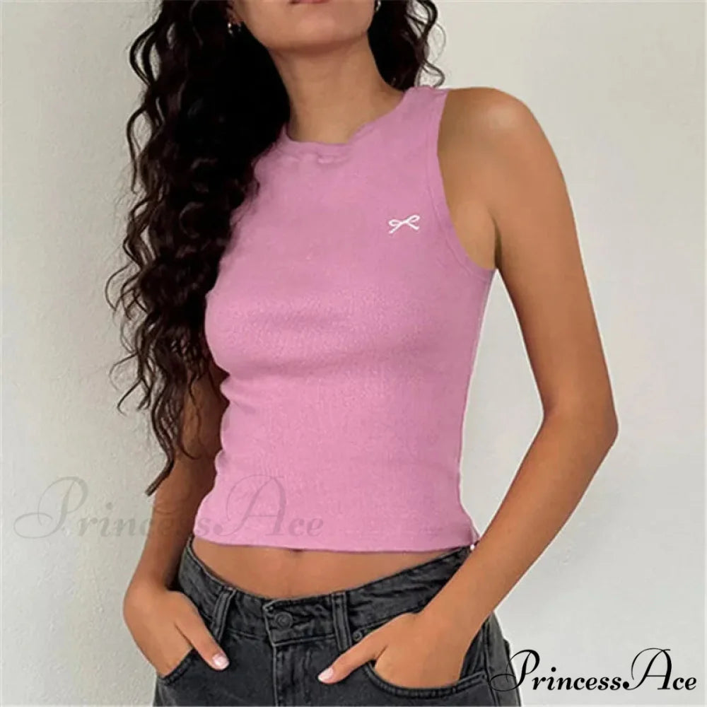Knit Ribbon Stitch Crop Top pink 1 / S croptop-250223