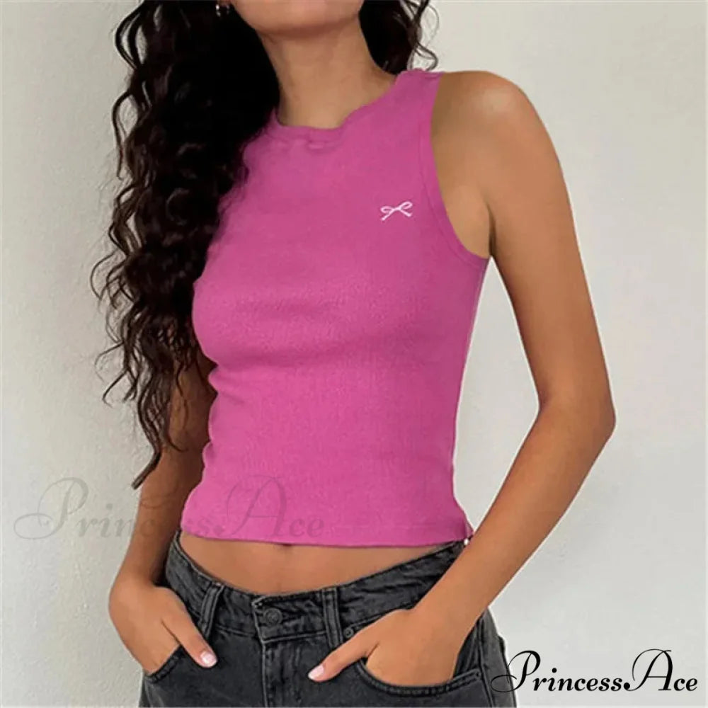 Knit Ribbon Stitch Crop Top pink / S croptop-250223