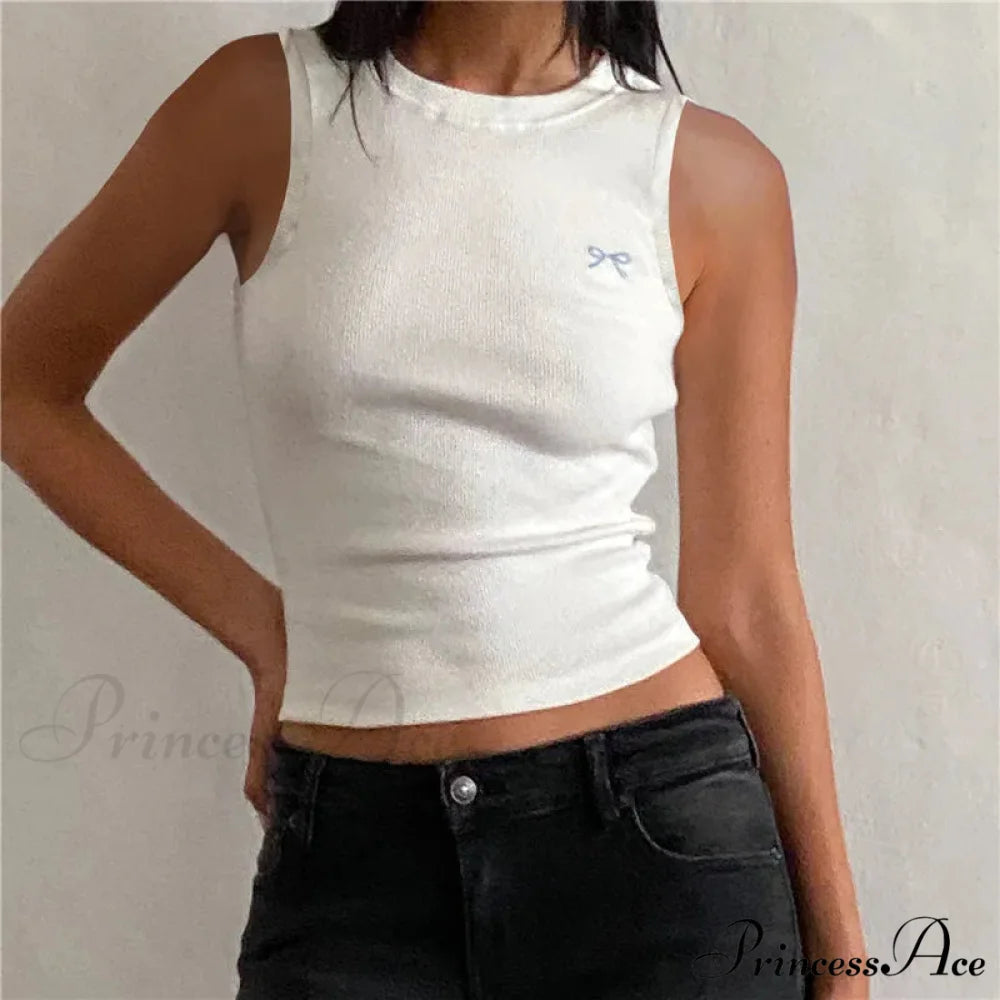 Knit Ribbon Stitch Crop Top white 2 / S croptop-250223