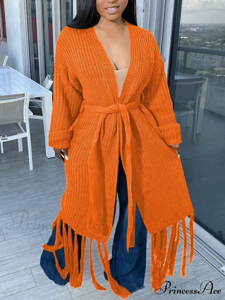 Knit Slit Graceful Turtleneck Sweaters Orange / S