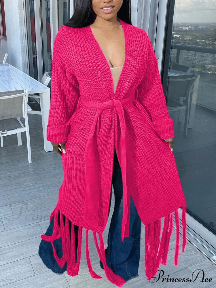 Knit Slit Graceful Turtleneck Sweaters Rose / S