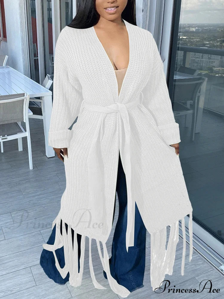 Knit Slit Graceful Turtleneck Sweaters White / S