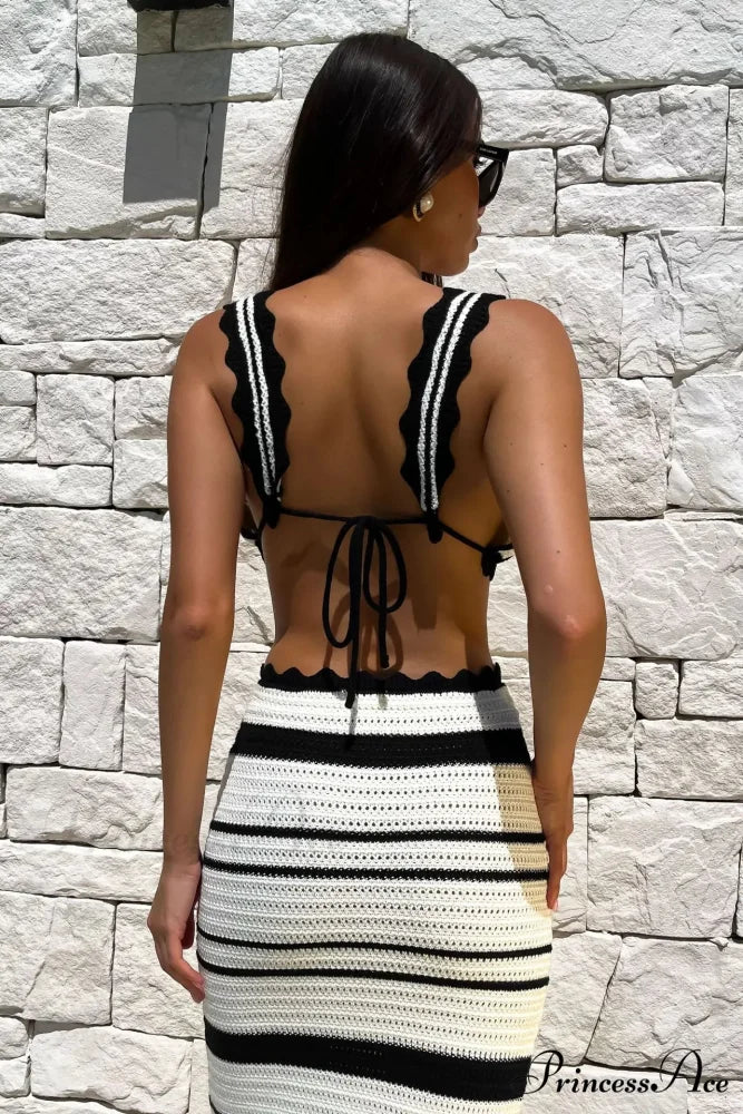 Knit Stripe Bralette Charming And Maxi Skirt Set
