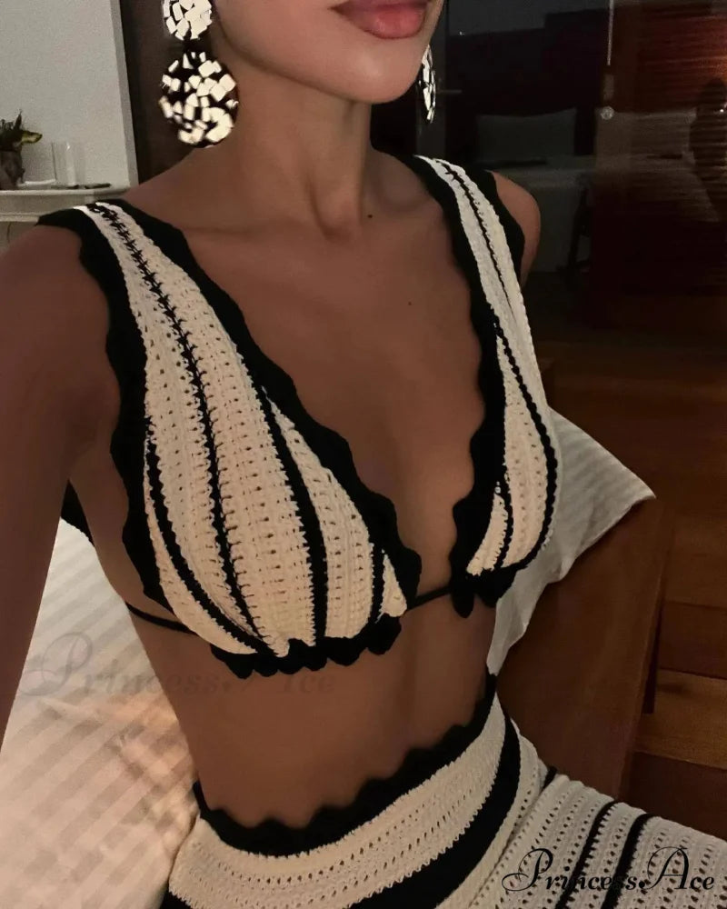 Knit Stripe Bralette Charming And Maxi Skirt Set