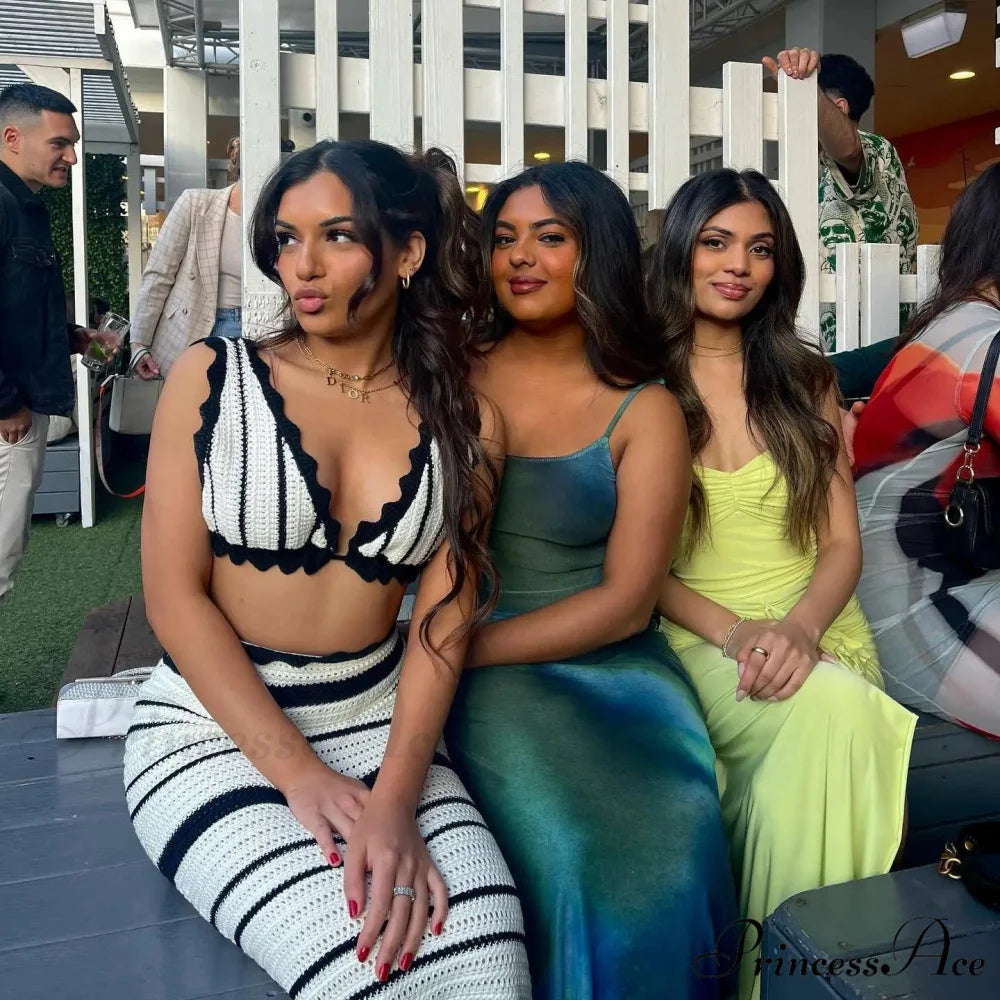 Knit Stripe Bralette Charming And Maxi Skirt Set