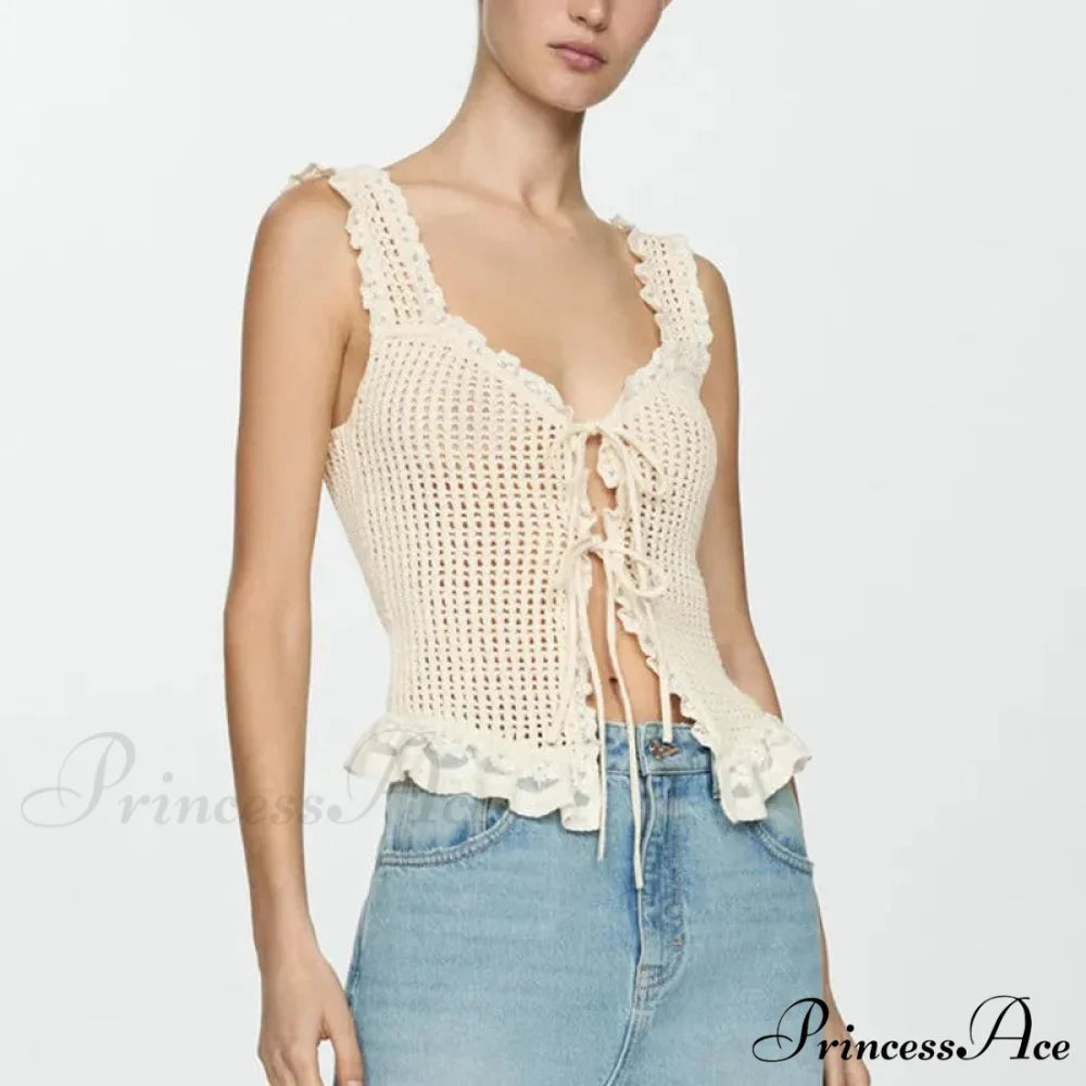 Knit Tie-Front Crochet Crop Top croptop-250223