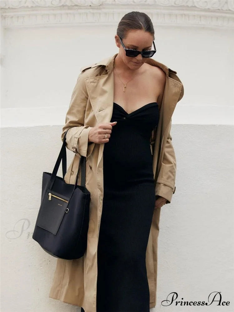 Knit Twisted Stylish Tube Midi Dress Black / S