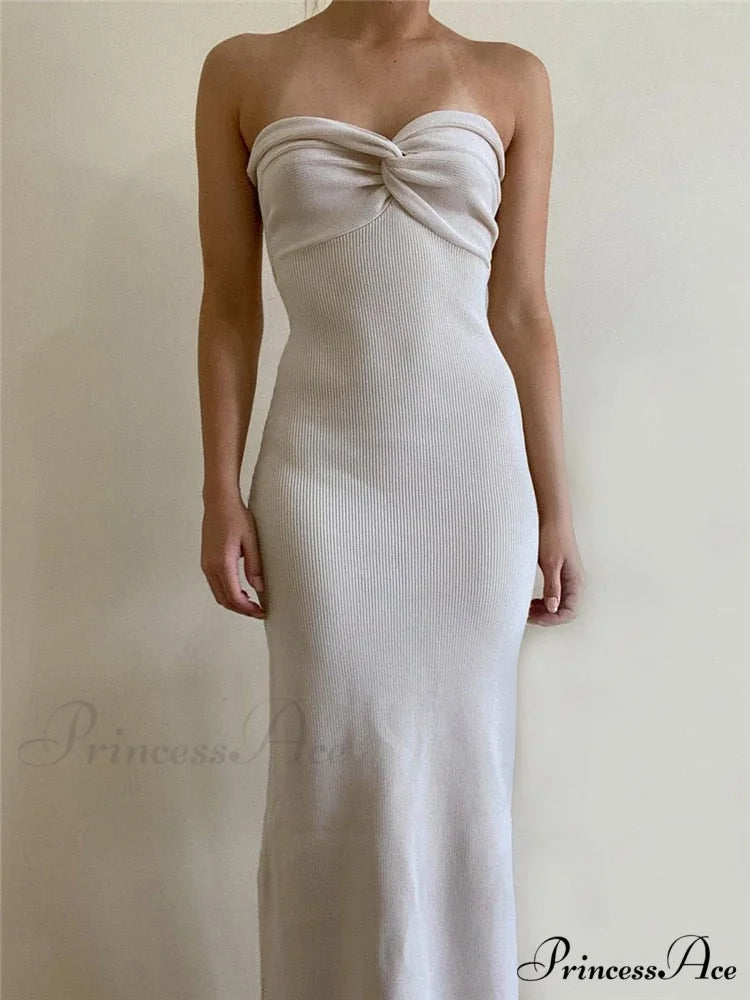 Knit Twisted Stylish Tube Midi Dress White / S