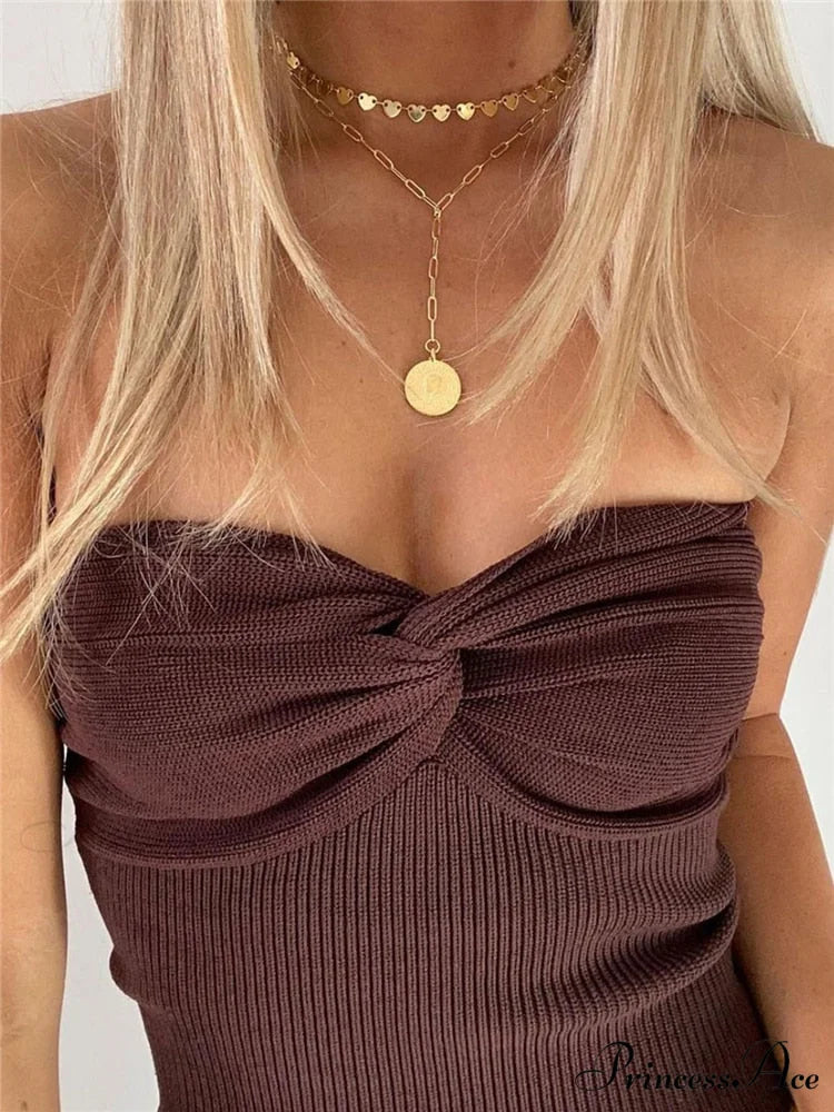 Knit Twisted Stylish Tube Top Coffee / S
