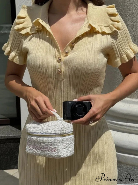 Knit Vintage Single-Buttoned Mini Dress minidress-250223