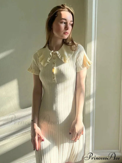 Knit Vintage Single-Buttoned Mini Dress minidress-250223