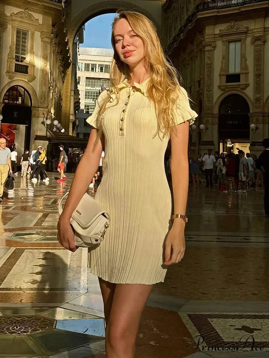 Knit Vintage Single-Buttoned Mini Dress minidress-250223