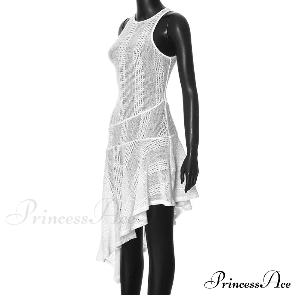 Knit White Asymmetrical Charming Tank Midi Dress