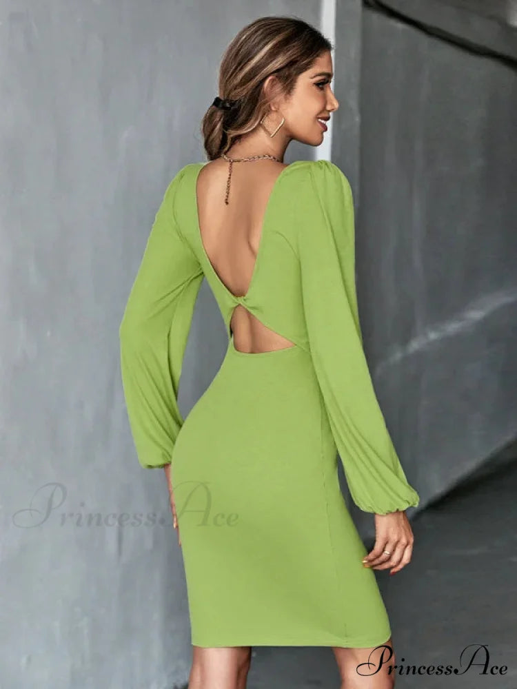 Knitted Backless Long-Sleeved Dress S / black