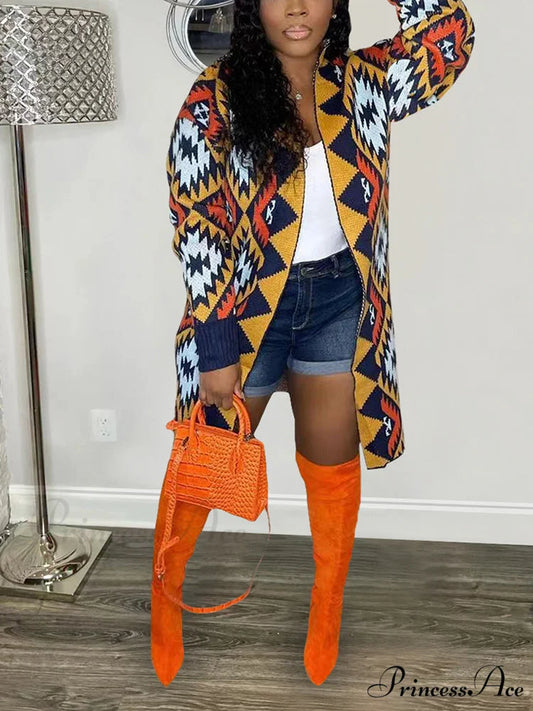 Knitted Button Graceful Tassels Hem Top Orange / S