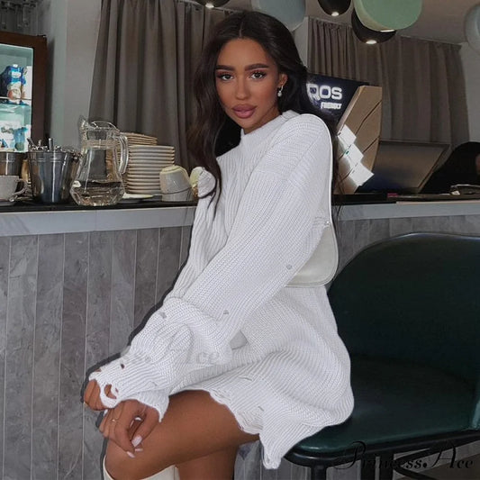 Knitted Casual O Neck Long Sleeve Fashion Sweater 01 white / S