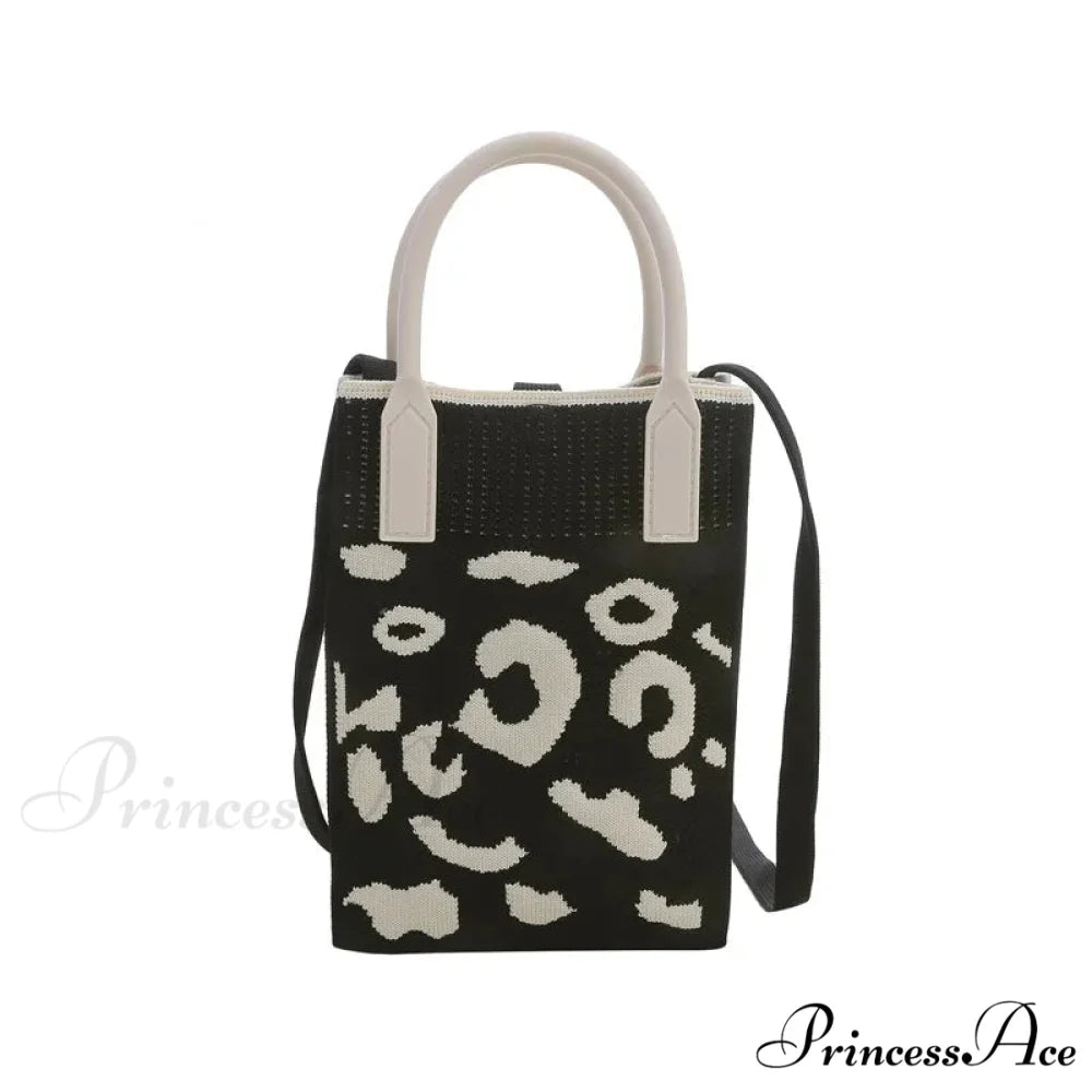 Knitted Cell Phone Small Style Crossbody Purse Black handbag-250126