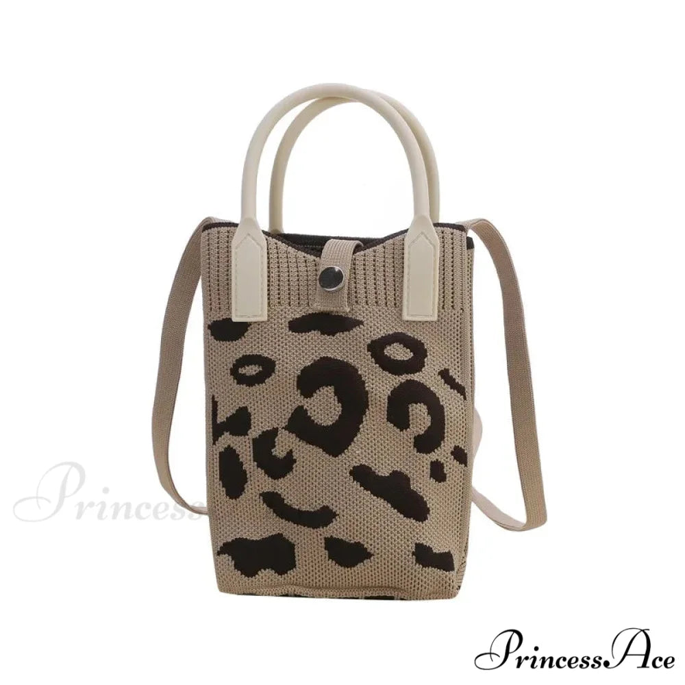 Knitted Cell Phone Small Style Crossbody Purse Brown handbag-250126