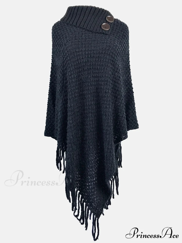 Knitted Charming Button Cardigan Black / One Size