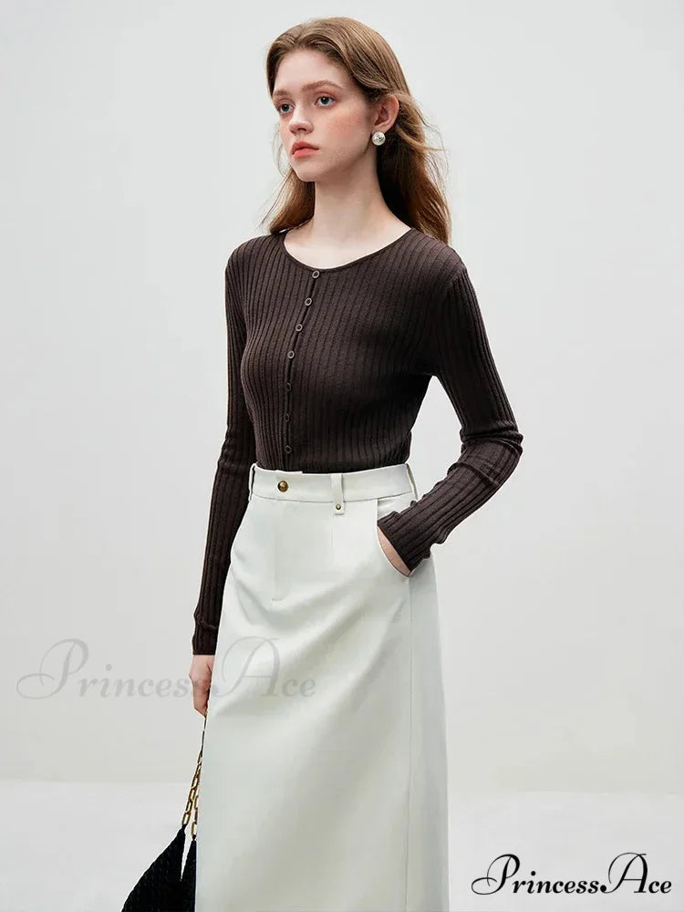 Knitted Circular Neck Jumper Informal Baggy Jumper Maroon / S swraters-241228