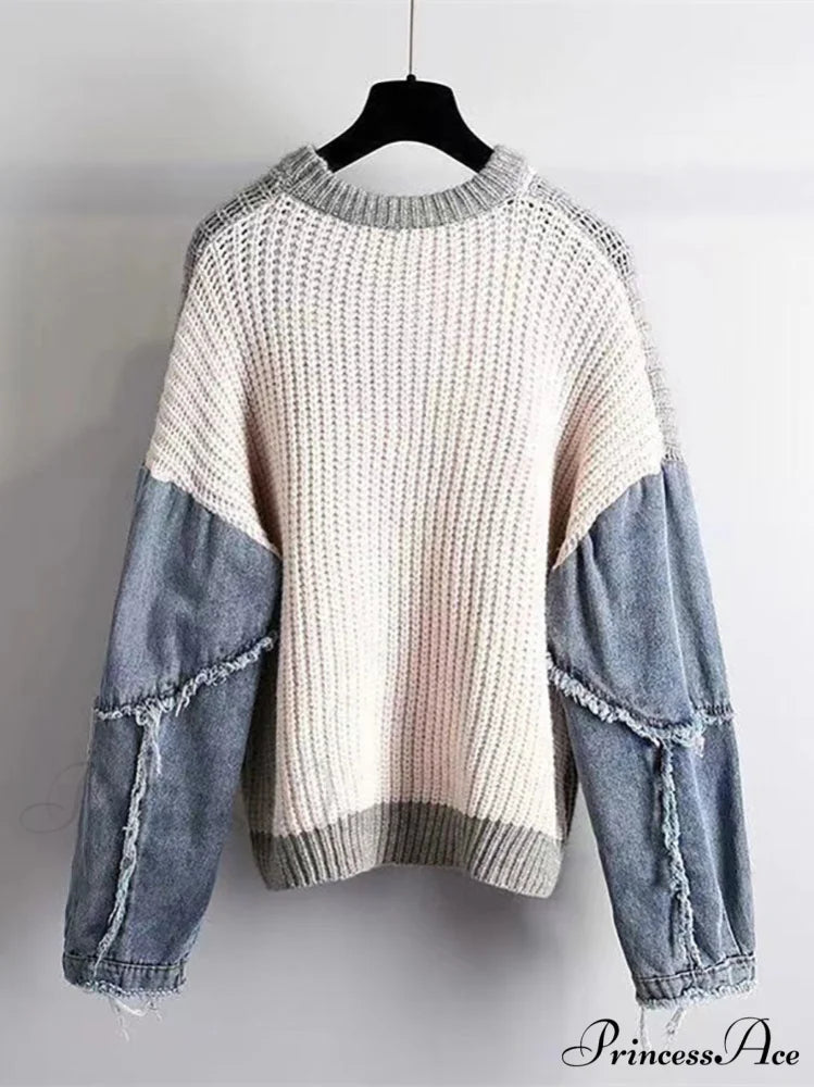 Knitted Color Block Turtleneck Modern Long Sleeve Sweater - Pink