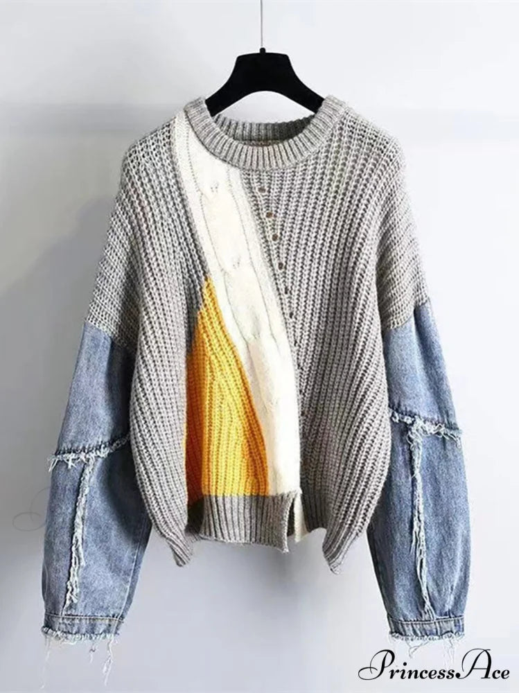 Knitted Color Block Turtleneck Modern Long Sleeve Sweater - Pink