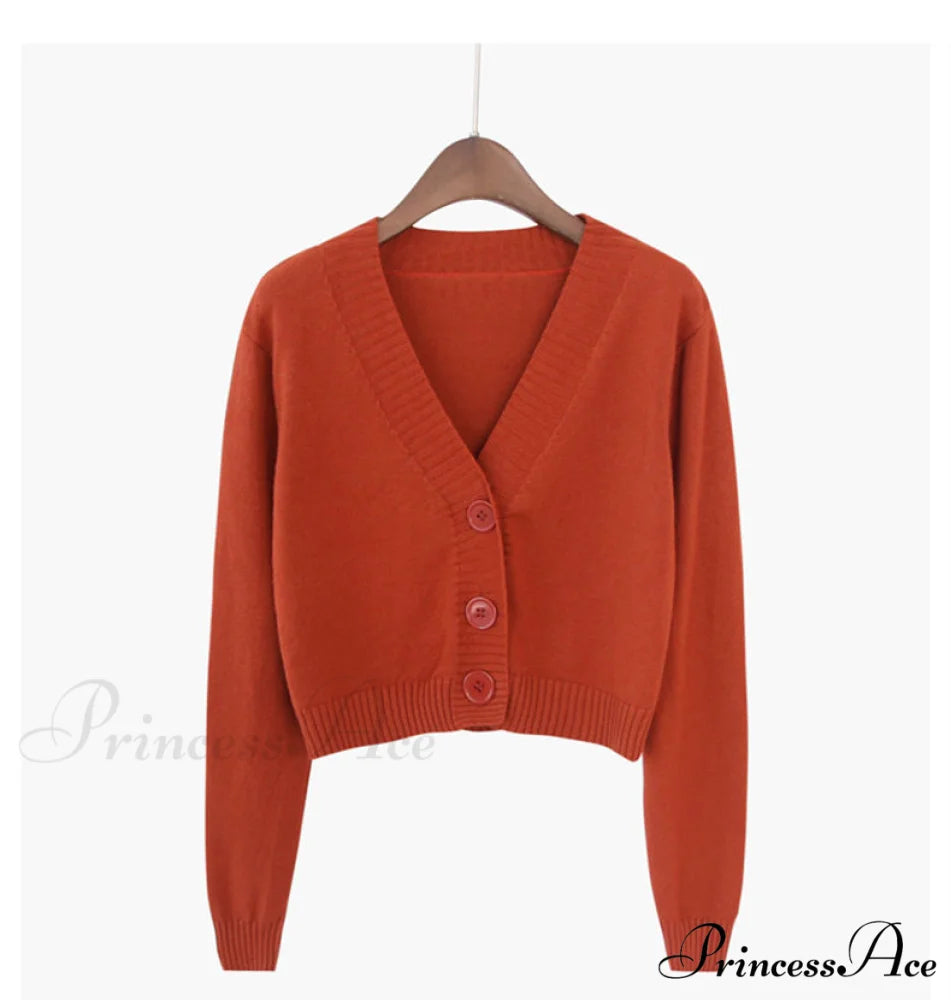 Knitted Crop Women Korean Short Cardigan Red / One Size