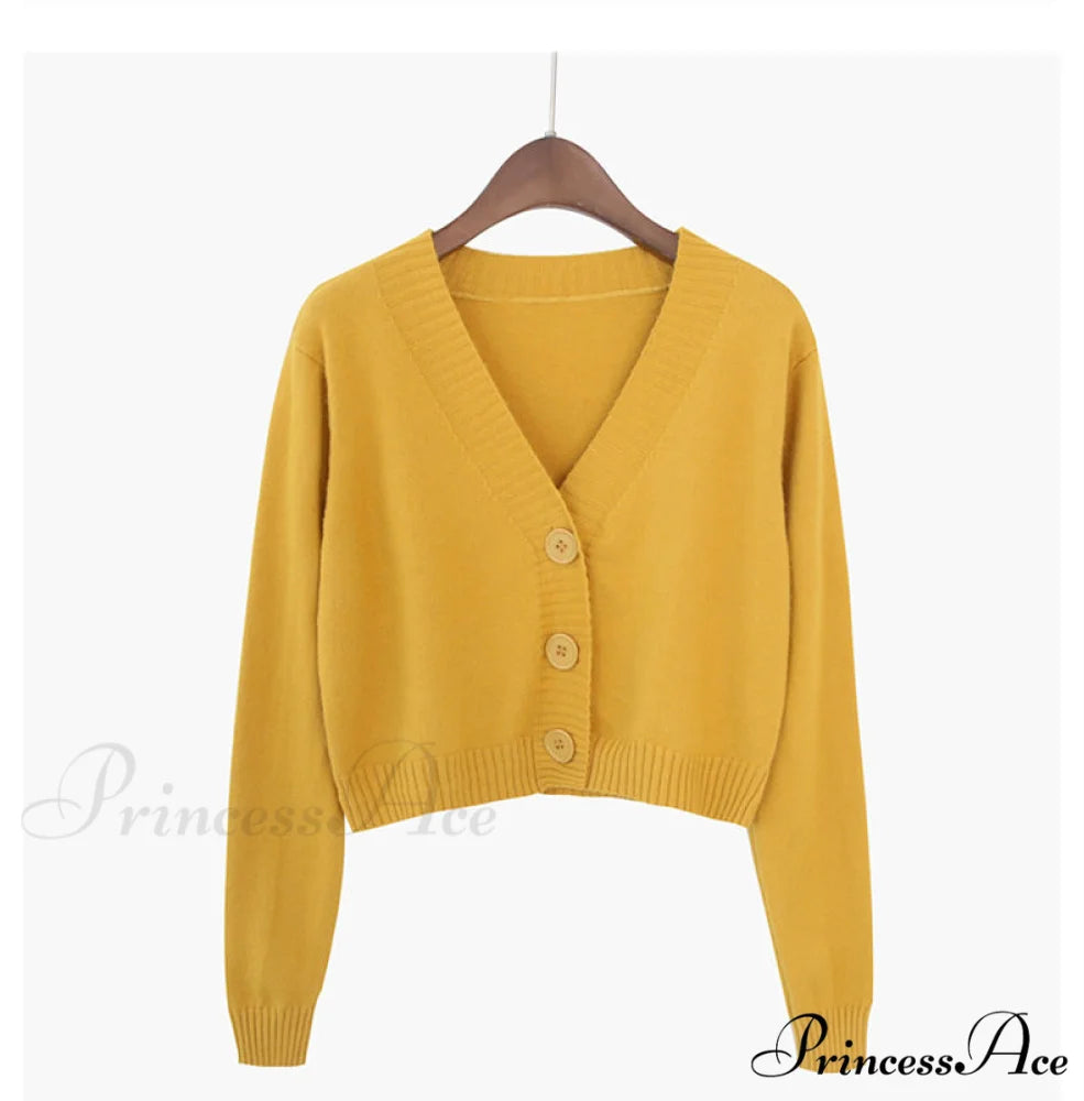 Knitted Crop Women Korean Short Cardigan Yellow / One Size