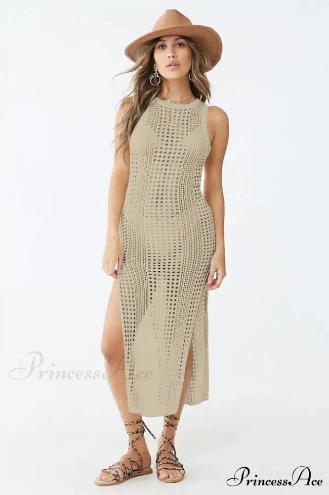 Knitted Cutout Split Charming Beach Cover Up Dress