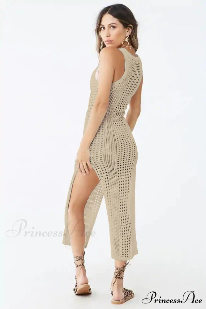 Knitted Cutout Split Charming Beach Cover Up Dress