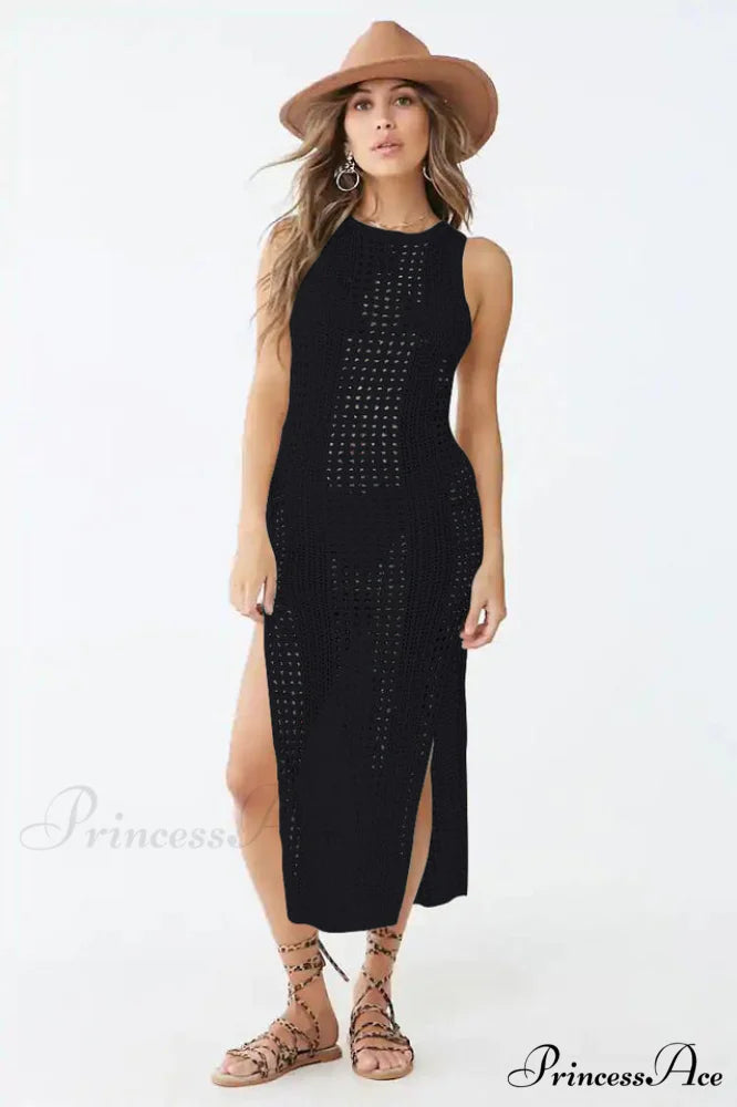 Knitted Cutout Split Charming Beach Cover Up Dress