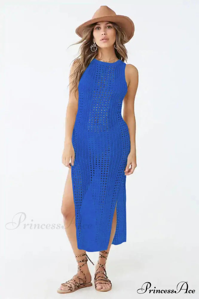 Knitted Cutout Split Charming Beach Cover Up Dress